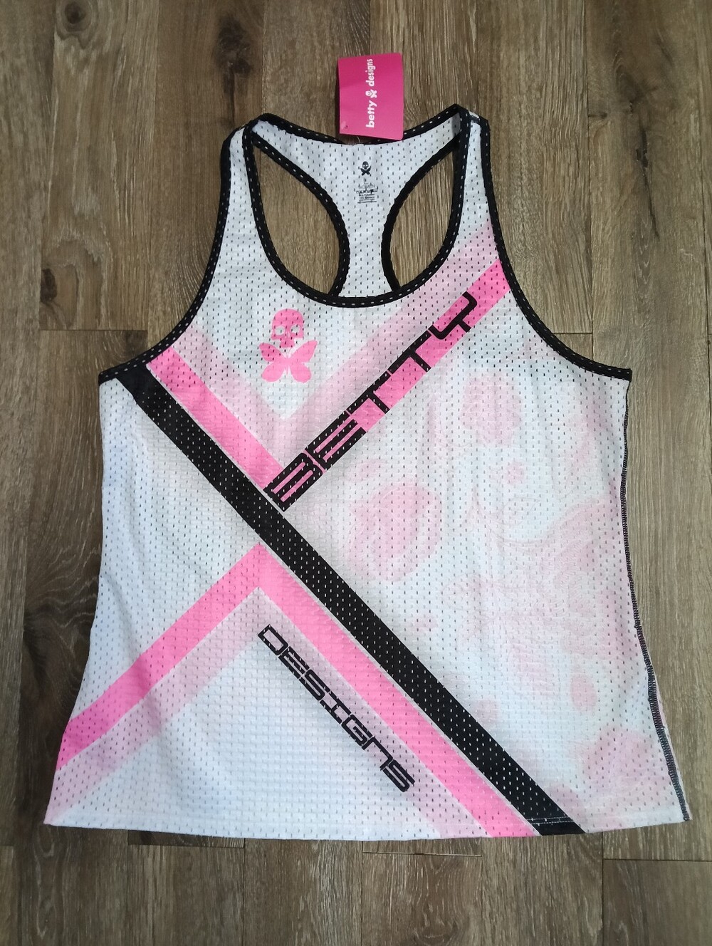 Betty Designs White and Pink Racerback Tank Top